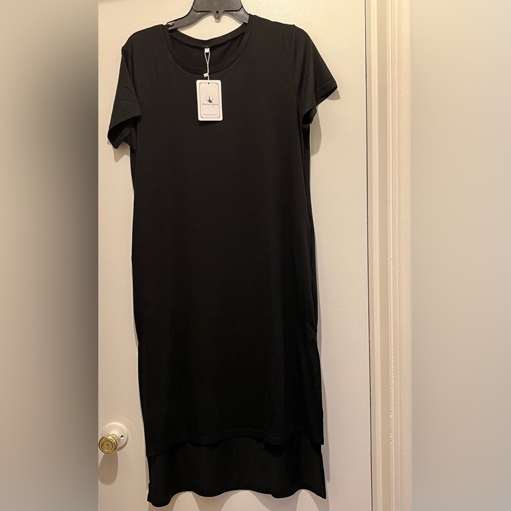 Alaster Queen Casual T Shirt Dress Loose Short Sleeve Tunic Dress W/ Pockets